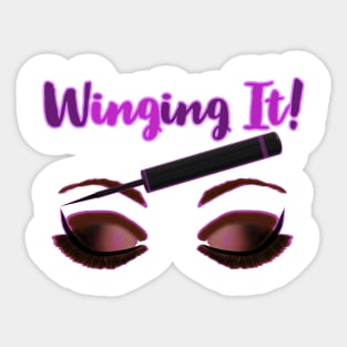 Winging It! Winged Liquid Eyeliner Makeup Pun (White Background) Sticker